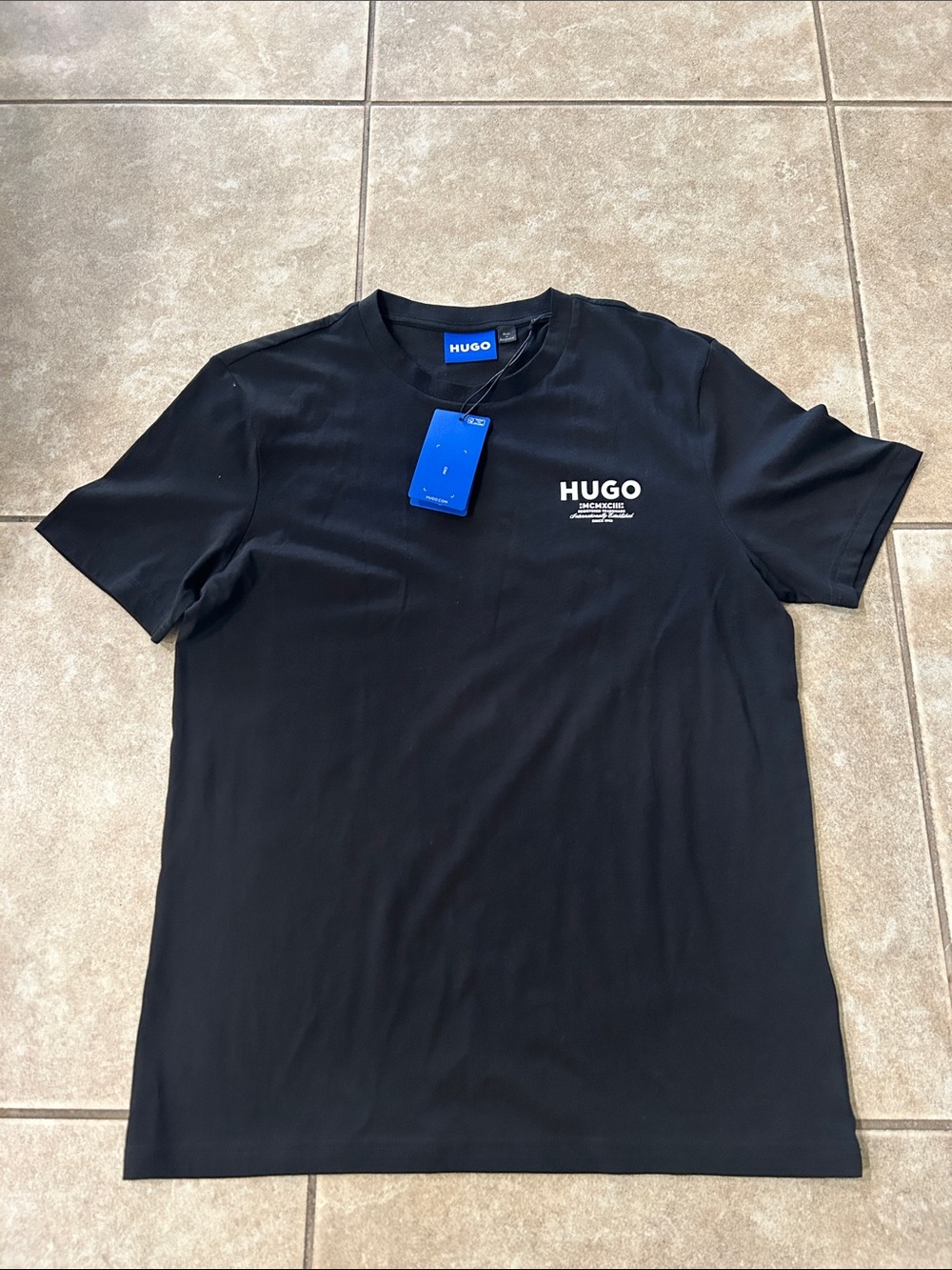 HUGO Black Short-Sleeve Logo Tee with White Chest Print NWT